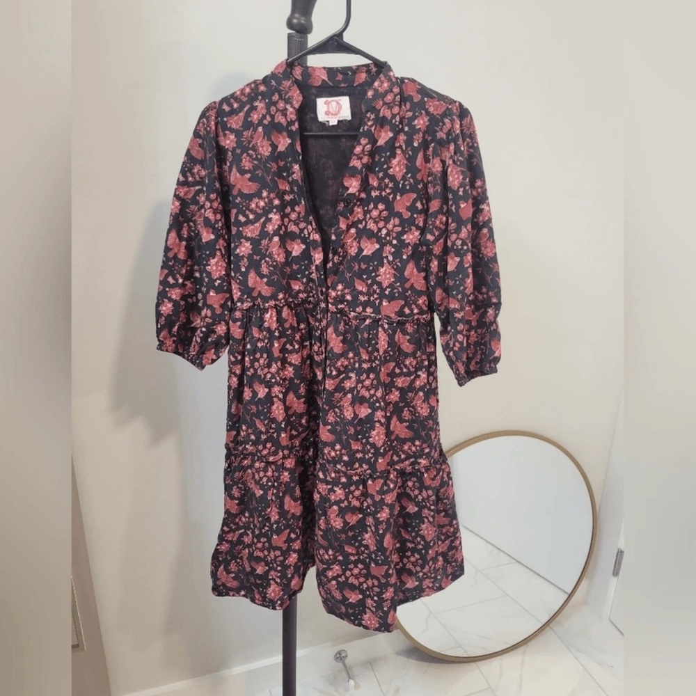 Victoria Dunn Chinoiserie Floral Bird Print Prairie Dress Size Xs